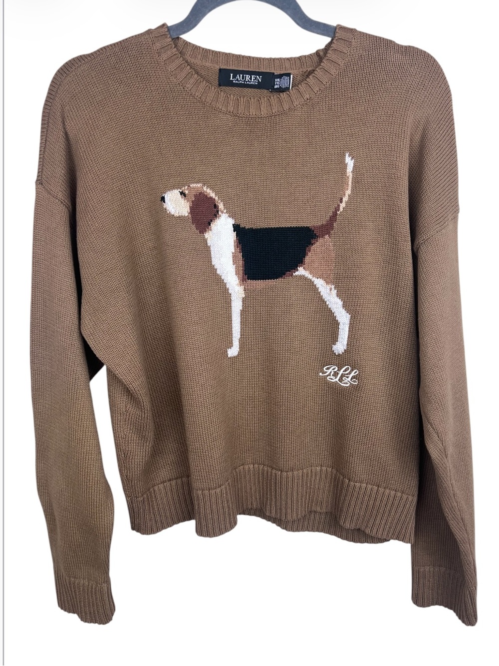 Lauren Ralph Lauren Dog Intarsia-Knit Beagle Cotton Sweater XXL Honey Tan - Picture 2 of 8